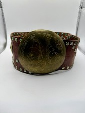 Moroccan Leather Belt Brass Studded Medallions Gypsy Hippie Boho BROWN Vintage