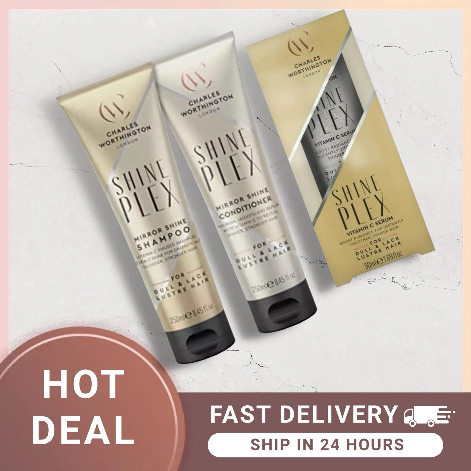 Charles Worthington SHINEPLEX Mirror Shine Shampoo and Conditioner . Serum