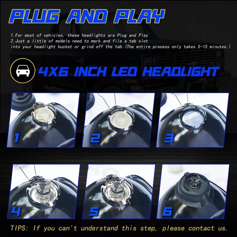 Pair For Chrysler Cordoba 1980-1983 5x7 7x6 inch LED Headlights Hi/Lo Beam Foto 4 de 4