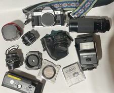 Canon AE-1 Camera 35mm Program, 4 Lenses, Flash, Filters, Power Winder -Lot READ
