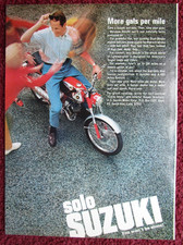 1966 SUZUKI Motorcycle Print Ad ~ Solo, More Gals Per Mile, Pretty Girl