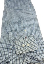 Tommy Hilfiger Men s Dress Shirt Blue Plaid Regular Fit 15-15.5 34-35