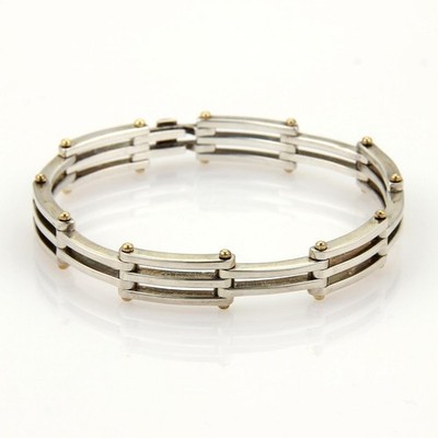Tiffany & Co. Gatelink Bracelet Sterling Silver 18k Yellow Gold Section Link