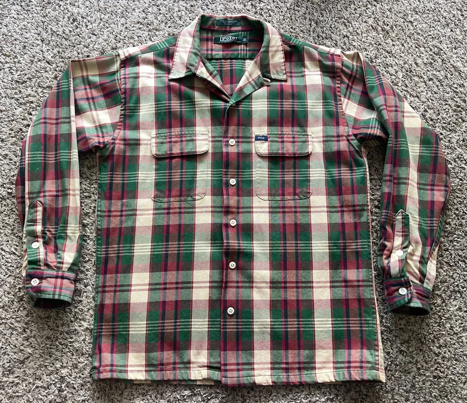 Camisa Polo Ralph Lauren Franela De Colección Para Hombres XL Cuello Lazo Cuadros Etiqueta Verde DEFECTUOSA Foto 2 de 4