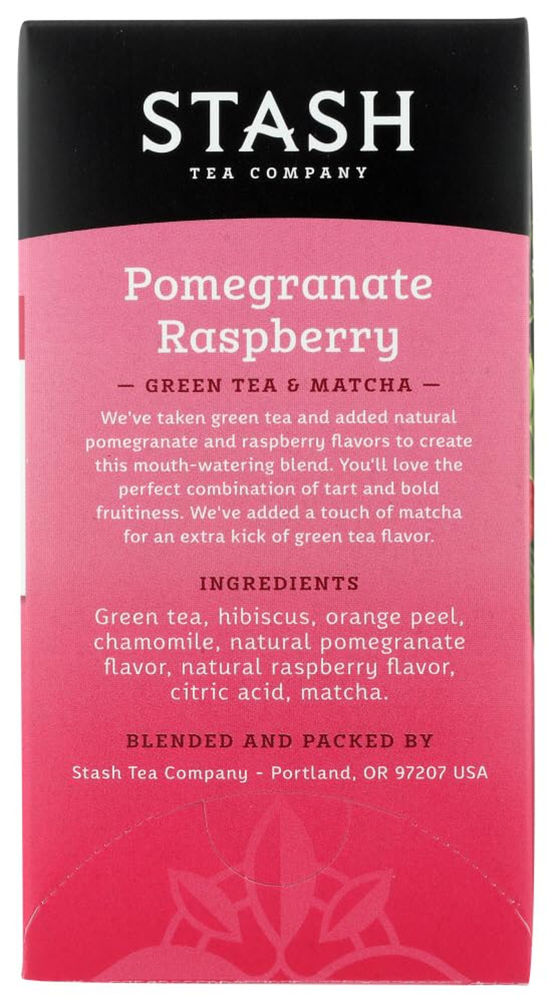 Stash Tea, Premium, Green Tea, Pomegranate Raspberry, with Matcha, 18 Tea Bags,