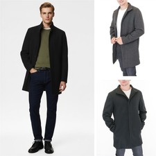 M&S Mens Funnel Neck Coat Wool Look Business Smart Casual Black Navy Grey