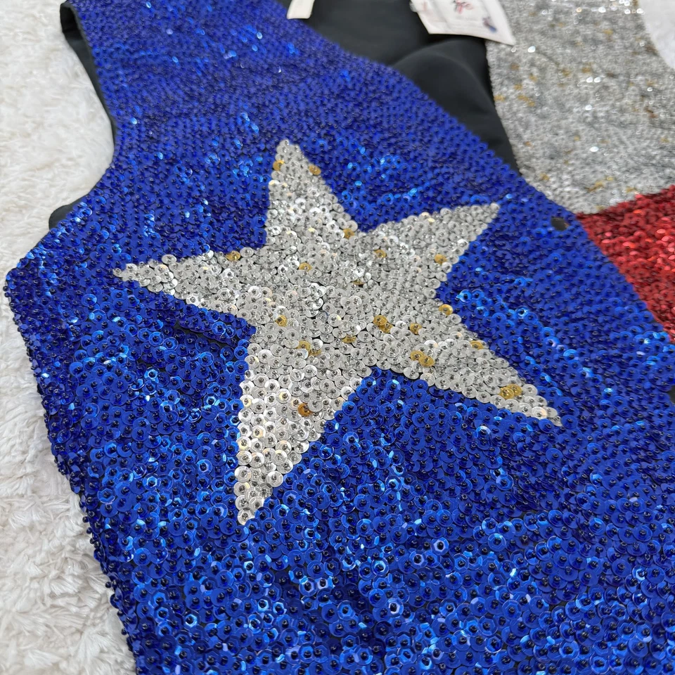 Chaleco de Colección JC Para Hombres 2XL Lentejuelas Lonestar Bandera de Texas Stock Muerto Oeste Años 90 EE. UU. Foto 3 de 4
