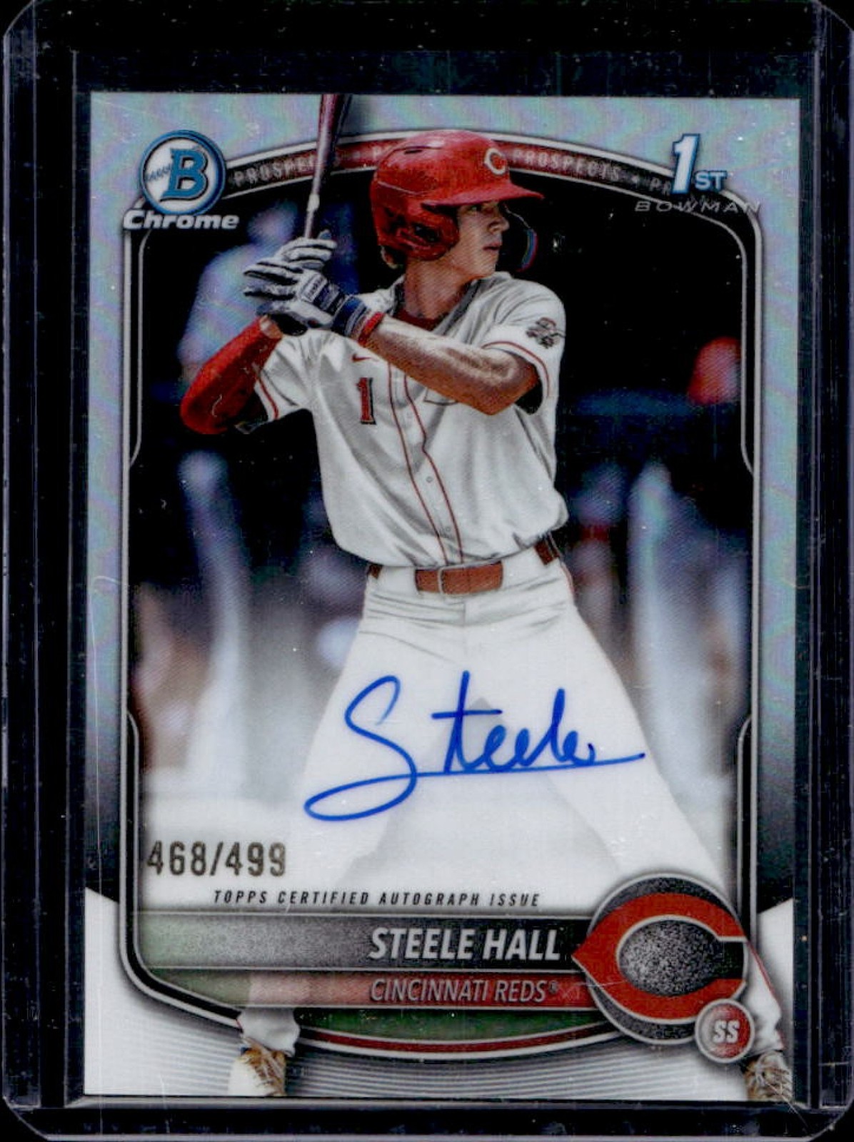 2025 Bowman Draft Steele Hall Chrome Auto Refractor 1st Prospect #/499 Reds