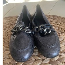 Donald Pliner Bethany Chain Loafer Flats Black Gunmetal Leather S99