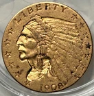 1908 $2.5 Indian Head Gold Quarter Eagle Coin - First Year of Issue VF GC-05