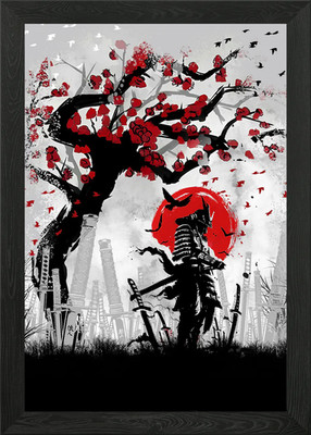 Gerahmtes Wandbild Blossom Samurai Poster Leinwanddruck Bild