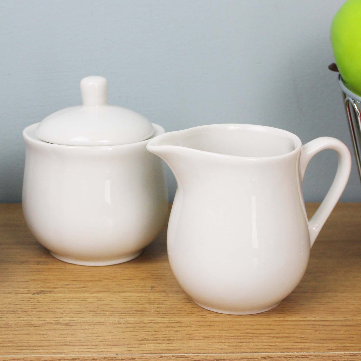 Milk Creamer Jug & Sugar Bowl Set White Porcelain Cream Serving Jug Sugar Pot