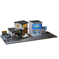 Diorama 1/64 Garage Model Set LED Japanese Repair Shop Model Display Case Toy US