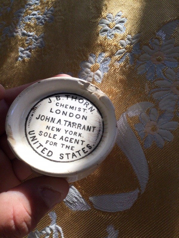 Antique J.B. Thorn Chemist London Potlid John A Tarrant United States