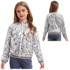 Kids Girls Outerwear Shiny Coat Hip-Hop Baseball Jackets Long Sleeve Overcoat