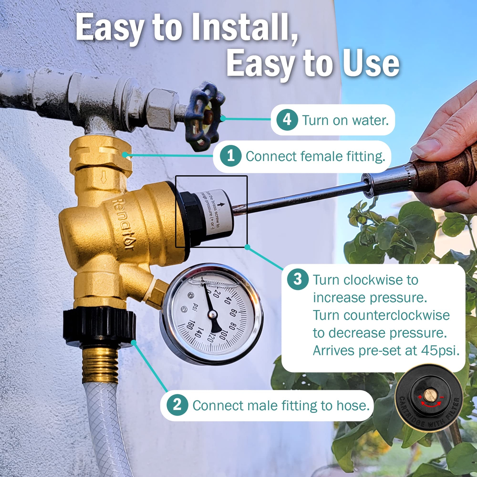 Snapklik.co : Renator RV Water Pressure Regulator For RV Caper. Brass Lead-free Adjustable - View #5