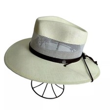 Epoch Men's Panama Fedora Hat with Vented Crown  Leather Chin Strap, Wide Brim