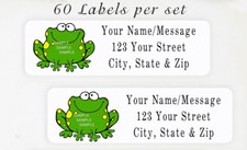 60 Personalized Return Address Labels 2/3" x 1 3/4"- Adorable Frog