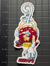 Hook-Ups Sticker Decal - Red-Haired Anime Cat Girl with Bowl Pin-Up