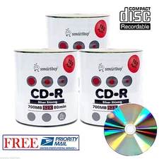 300 Pcs SmartBuy Shiny Silver Top CD-R CDR 52X 700MB/80Min Blank Recordable Disc
