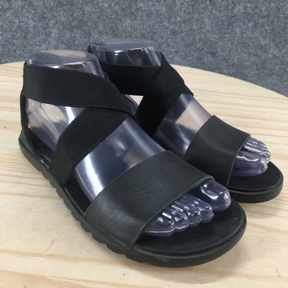 Sandalias Sorel para mujer 6 Ella II correa al tobillo negras cómodas informales puntera abierta planas Foto 3 de 4