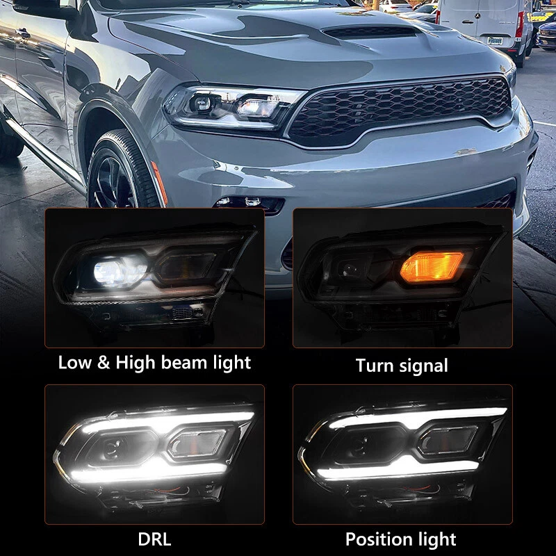Black For Dodge Durango 2021-2024 LED DRL Headlight W/ Halogen Signal Passenger - Image 3 of 4