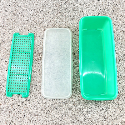 Tupperware Jumbo 3 Piece Bread Keeper Fruit Vegetable Container Jadite Green 782