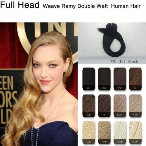 20'' 100G Full Head One Peice Weave Remy Double Weft Real Human Hair Extensions - Photo 1/92