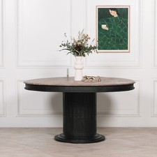 SECOND French 150cm Wooden Rustic 150cm Carved Black Pedestal Round Dining Table