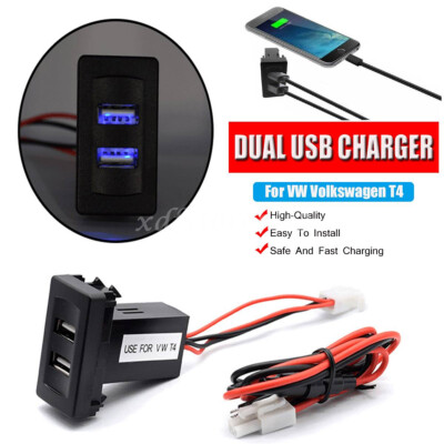 12V Auto Dual USB Ladegerät Passt Für VW T4 Buchse Licht-Blau Einbau-Steckdose