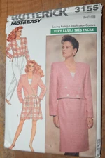 BUTTERICK PATTERN 3155 MISSES JACKET SKIRT PANTS SHORTS ~ SIZES 8-10-12 *UNCUT
