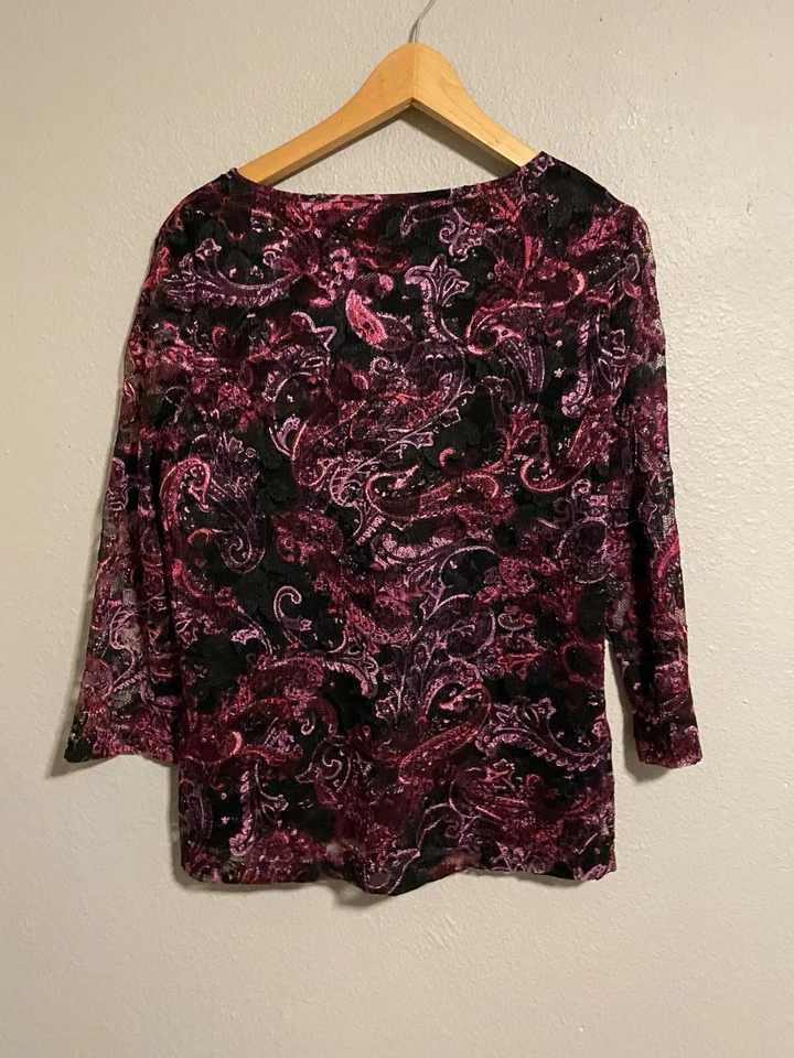 Top de mujer vintage grande púrpura cachemira encaje malla manga 3/4 Fairy Grunge Y2K Foto 2 de 4