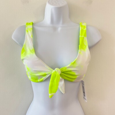 Dippin Daisys Muse Bikini Top Neon Green White Tie Dye Tie Front Small