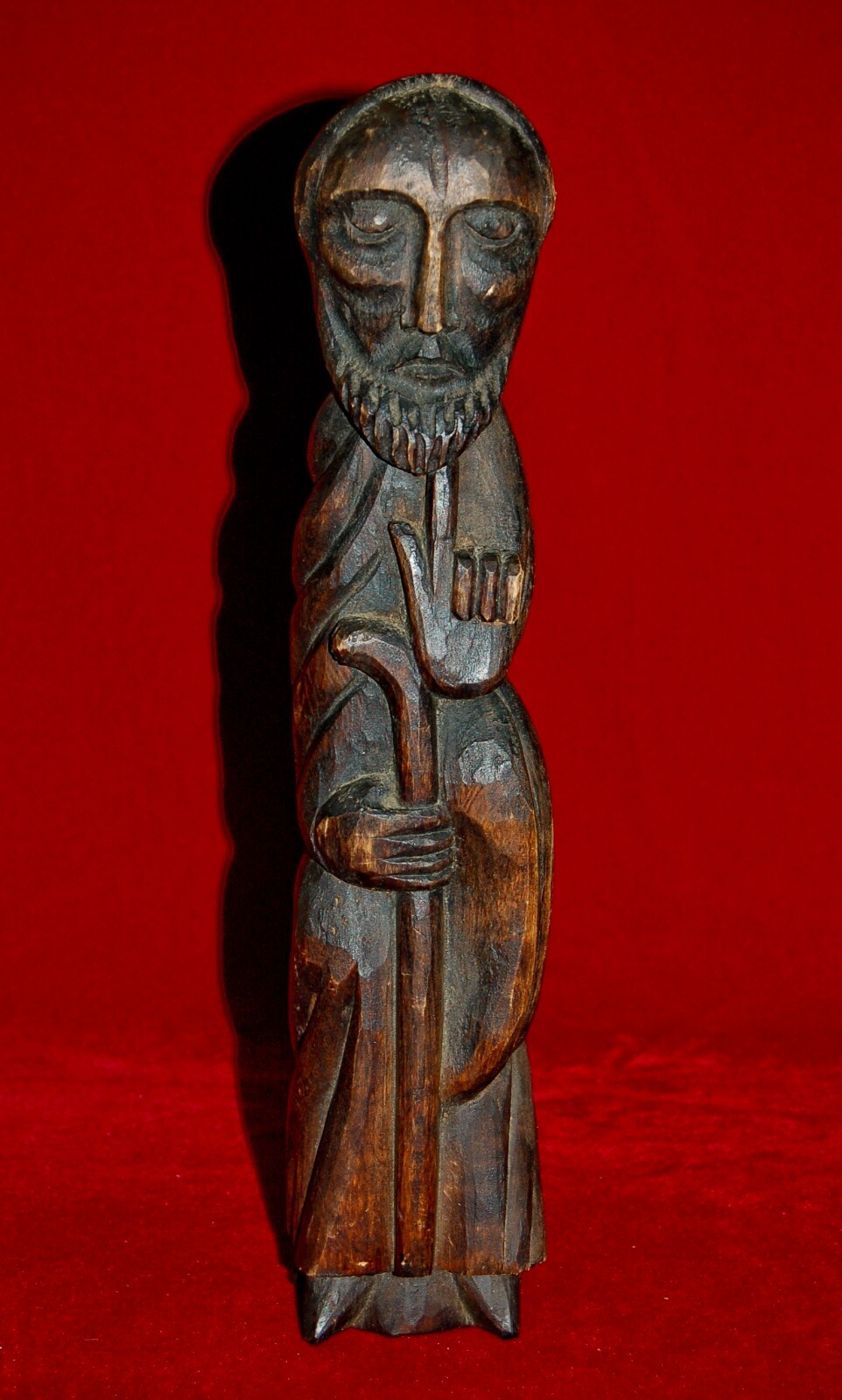 VINTAGE Hand Carved Wood Figurine Saint Made in Armenia 1960's Amazing Folk Art!