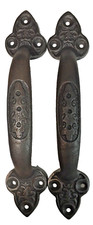 2 Cast Iron Antique Style Large Fancy Barn Door Handles 8-1/4"
