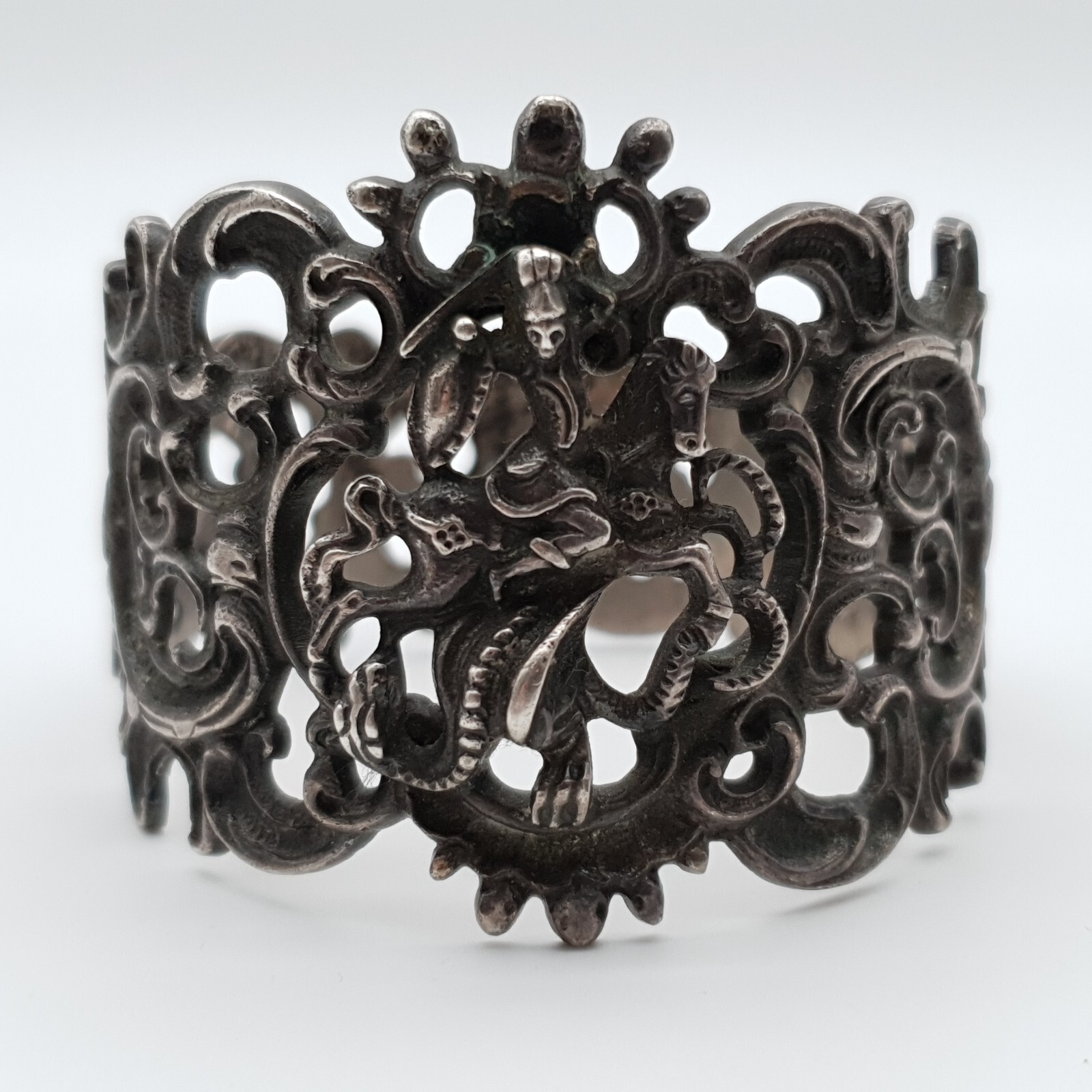 BOMBASTISCHER 925 Silber Armreif - Der Heilige Georg Drachentöter-Trachen - (30)