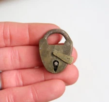 Antique Brass Padlock No key small miniature suitcase Vintage lock tool box old