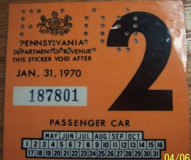 Vintage Original 1970 PA Pennsylvania Inspection Sticker Old Antique