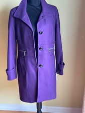 Nwt $149 Ladies Ny&company Purple Wool Blendlined Coat Zipper Accent Pockets