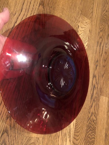 Vtg Anchor Hocking Ruby Red Glass Serving Platter or Large Bowl Base 13.5" *FLAW - Picture 9 of 23