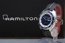 2 Band [N MINT+++ w/Box] HAMILTON Pan Euro H354050 43mm Blue Dial AT Men's Watch