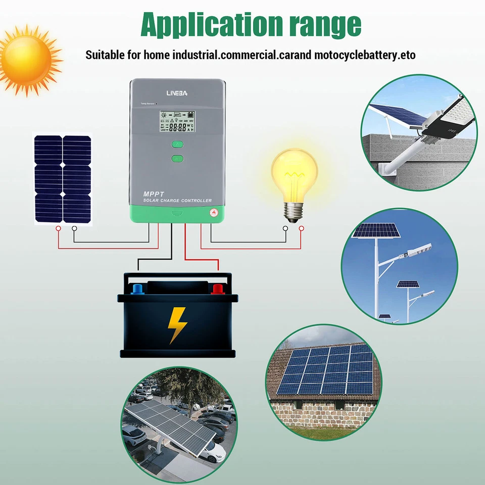 Controlador Cargador Batería Panel Solar MPPT 100A/60A/30Amp 12V 24V 36V 48V Automático Foto 3 de 4