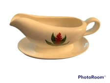 VTG 1949 Santa Anita Ware Flowers of Hawaii Red Ginger Gravy Boat & Underplate