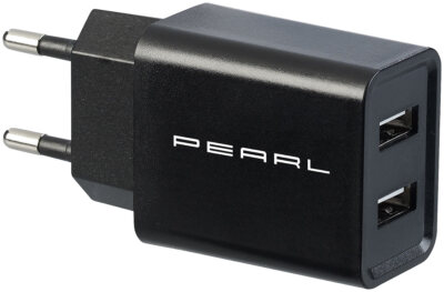 PEARL 2-Port-USB-Netzteil für Mobilgeräte, USB-A, 2,4 A / 12 W, schwarz