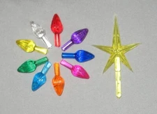 9 Med/Large Twist Lights Bulbs for Ceramic Christmas Tree 9 Colors +Yellow Star