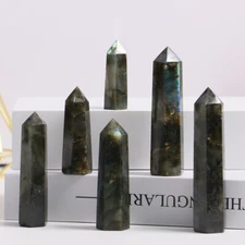 Natural Labradorite Crystal Quartz Point Healing Hexagonal Wand Tower Obelisk
