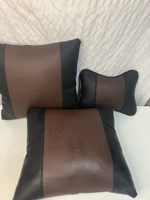 3D Frontline Set of 3 Neck Rest & Pillow Combo Brown Black PU Leather 
