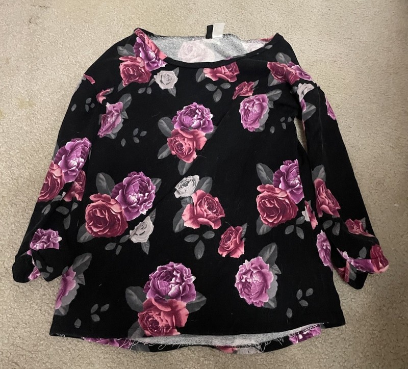 H&M Black Pink Purple Floral Jersey Long Sleeve Blouse Women’s Regular Size S
