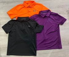 Lot Of 3 Under Armour Polo Golf Youth Large Orange, Purple  Black Loose Fit