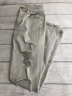 American Eagle Jeans Womens 8 Gray Distressed Ripped Next Level Stretch Regular